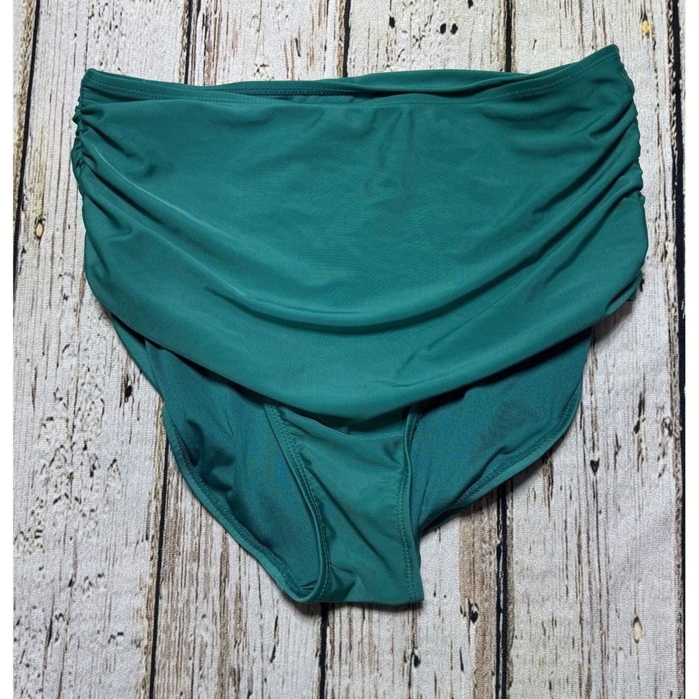 Nani Swimwear Ruched Teal Turquoise Green High Waisted Swim Bottom Women's Large